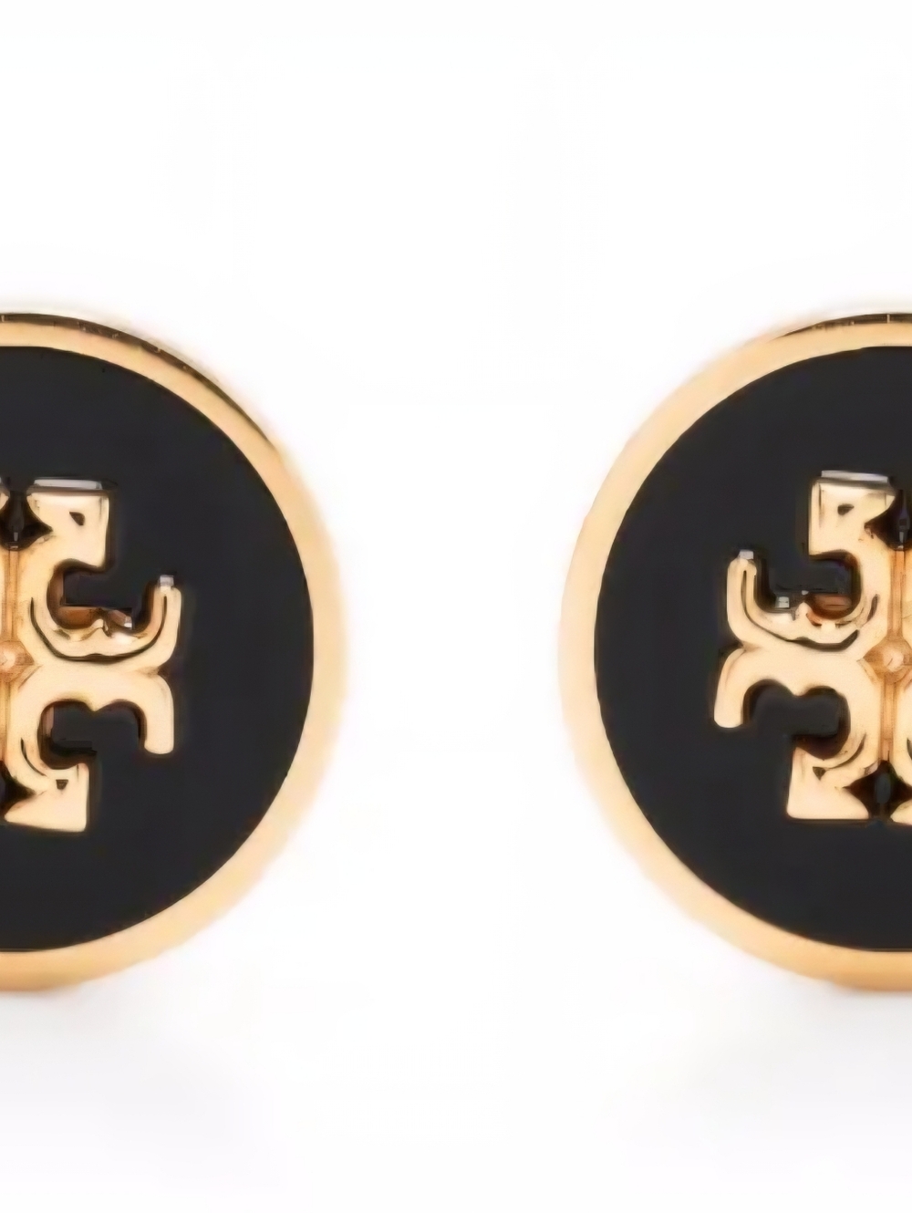 Tory Burch Gold and Black Logo Round Cufflinks